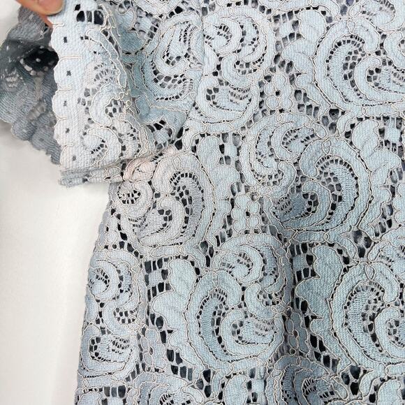 Zara Cropped Lace Short Sleeve Sheer Blouse Top Blue Small Scoop Neck Scoop Back - Picture 6 of 9